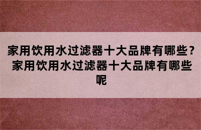 家用饮用水过滤器十大品牌有哪些？ 家用饮用水过滤器十大品牌有哪些呢